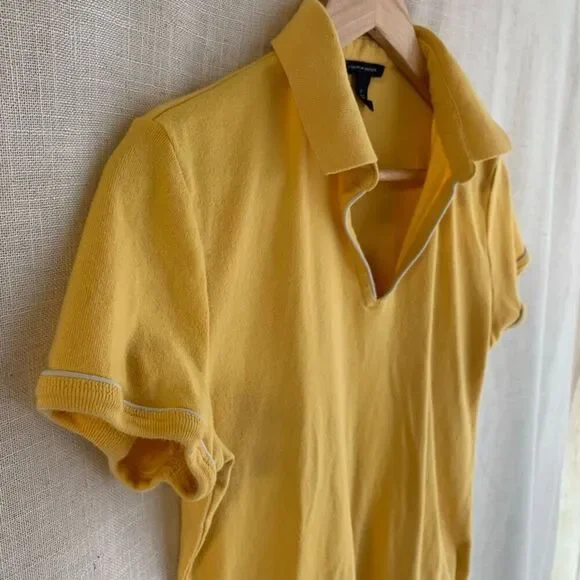 Tommy Hilfiger Womens Logo Polo Top Size L Yellow Tennis Prep Old Money Y2K Golf - Picture 2 of 15